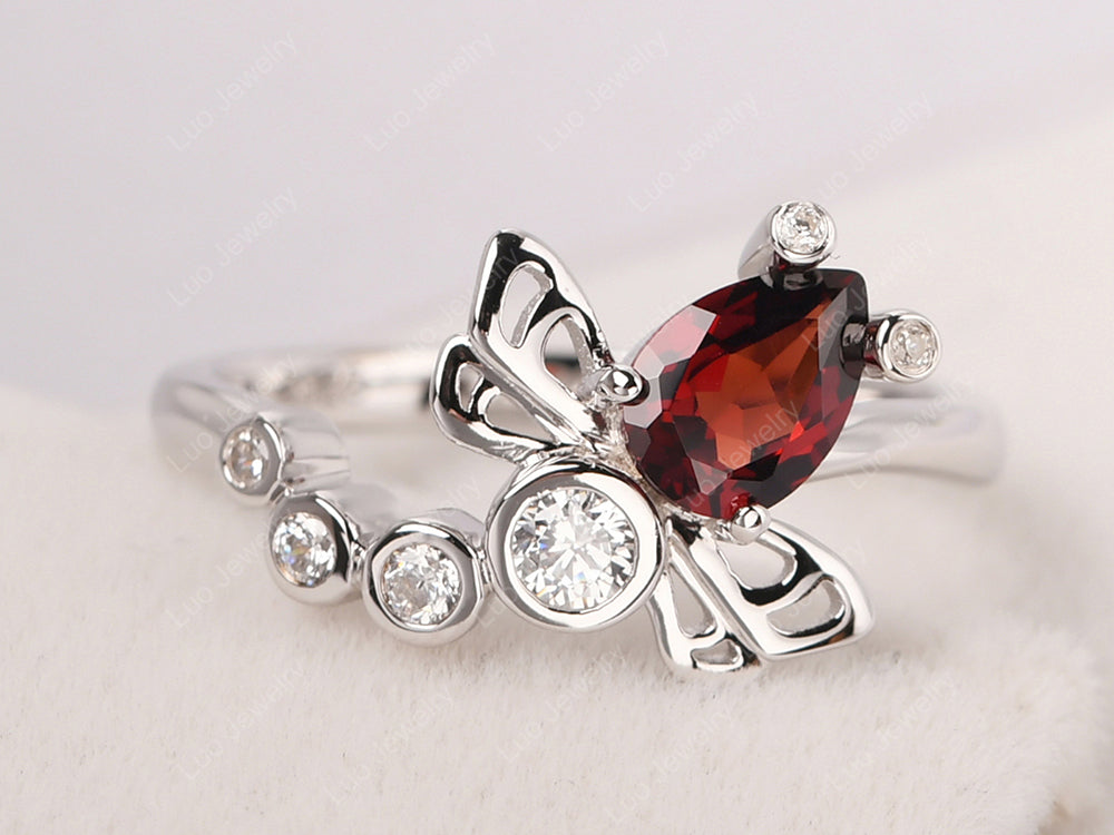 Dragonfly Ring Garnet Engagement Ring - LUO Jewelry