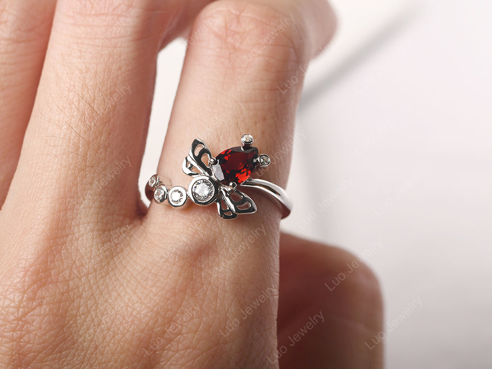 Dragonfly Ring Garnet Engagement Ring - LUO Jewelry