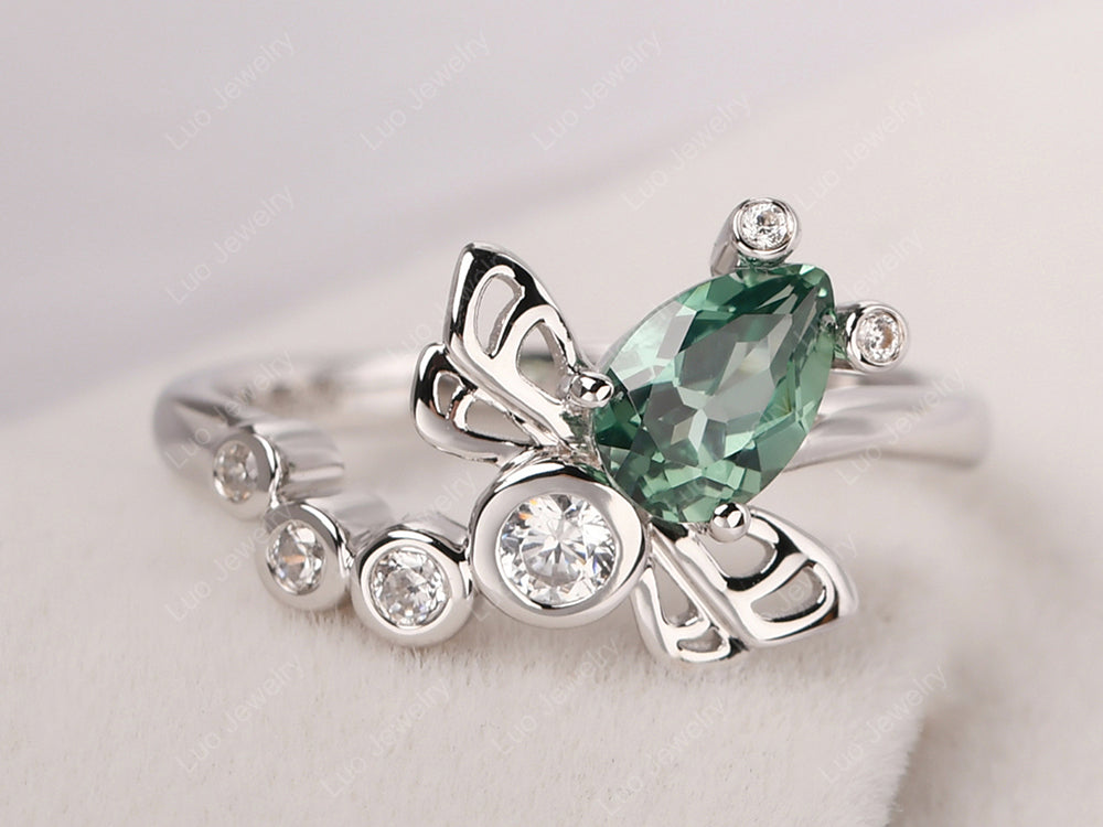 Dragonfly Ring Green Sapphire Engagement Ring - LUO Jewelry