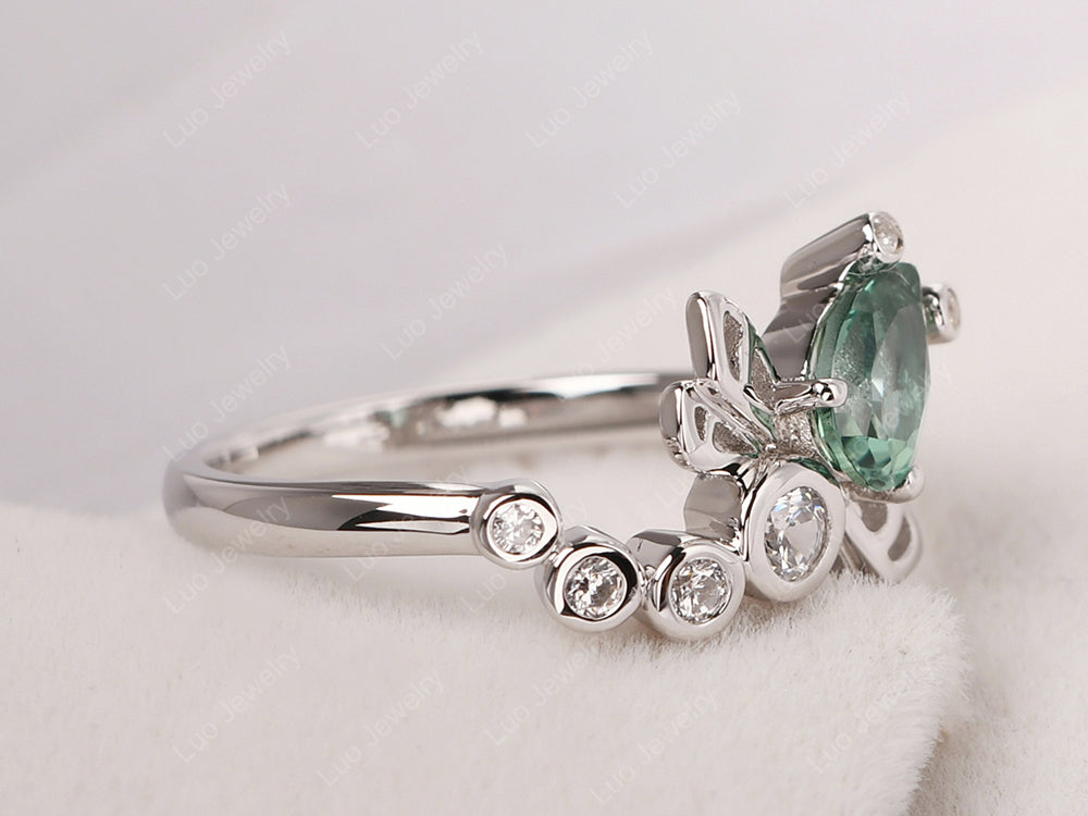Dragonfly Ring Green Sapphire Engagement Ring - LUO Jewelry