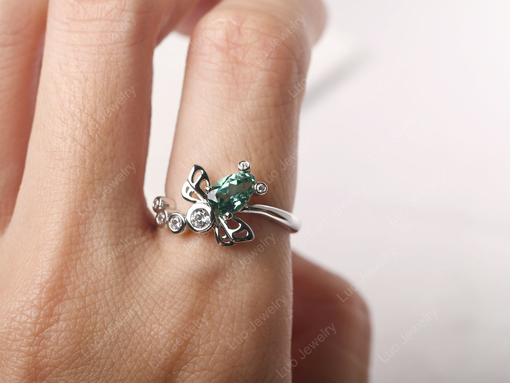 Dragonfly Ring Green Sapphire Engagement Ring - LUO Jewelry