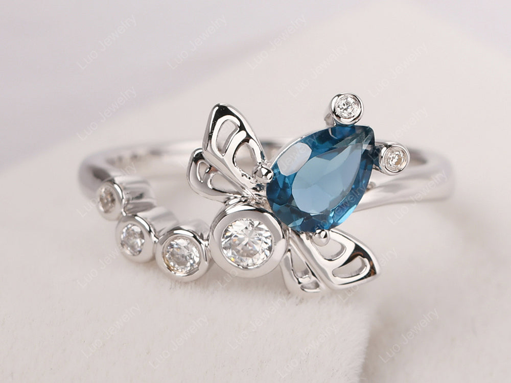 Dragonfly Ring London Blue Topaz Engagement Ring - LUO Jewelry