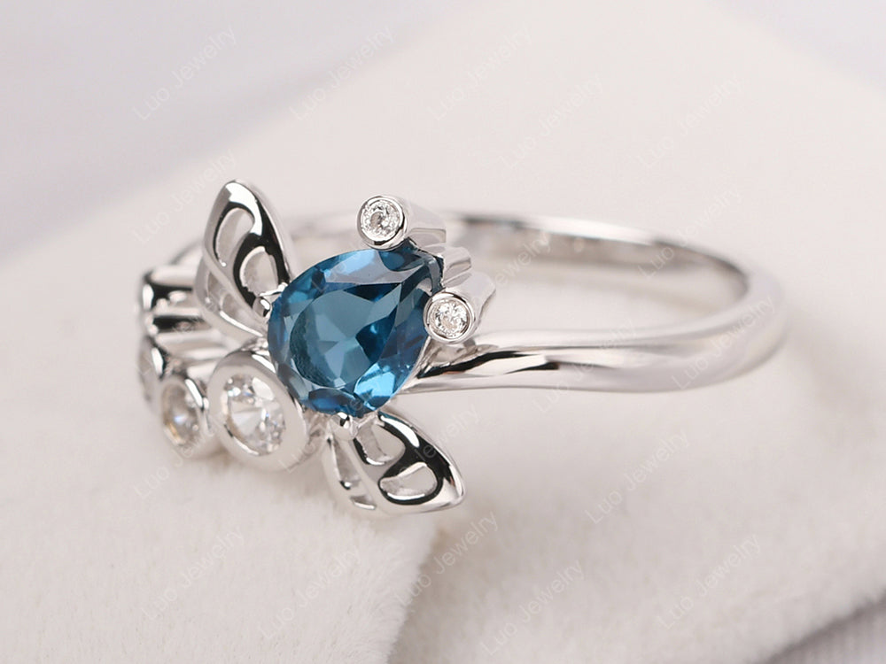 Dragonfly Ring London Blue Topaz Engagement Ring - LUO Jewelry