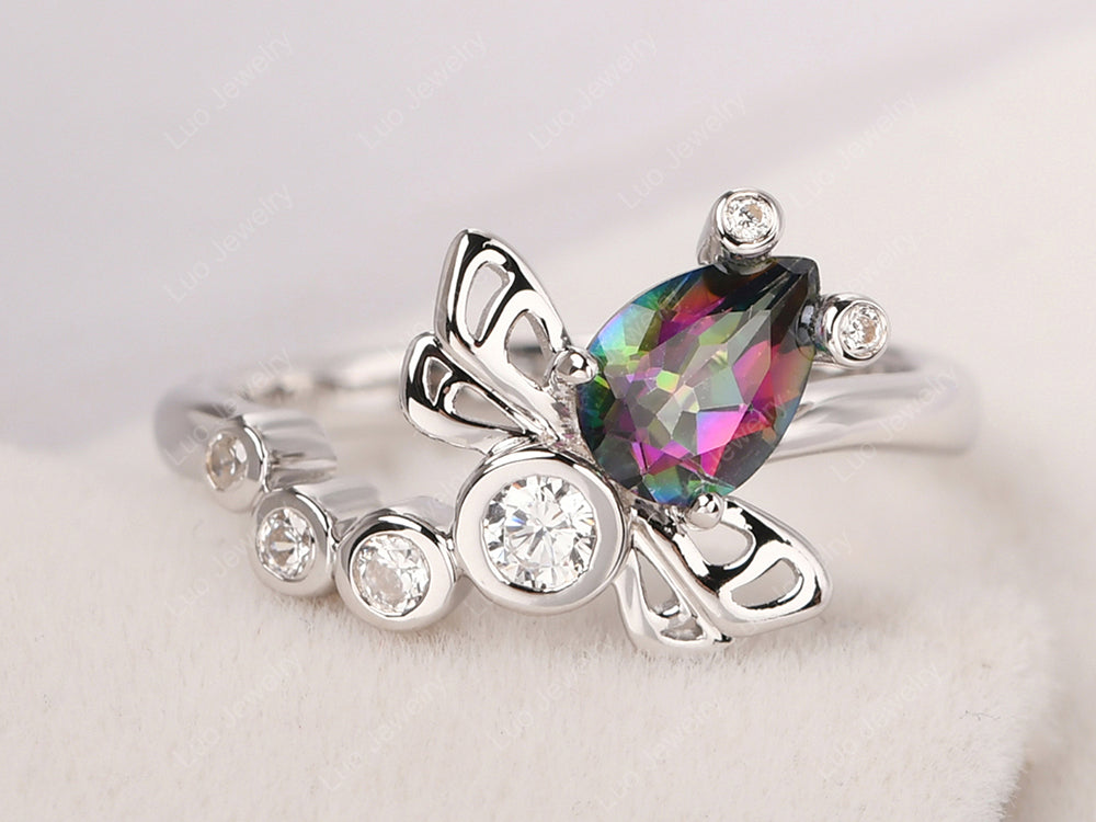 Dragonfly Ring Mystic Topaz Engagement Ring - LUO Jewelry