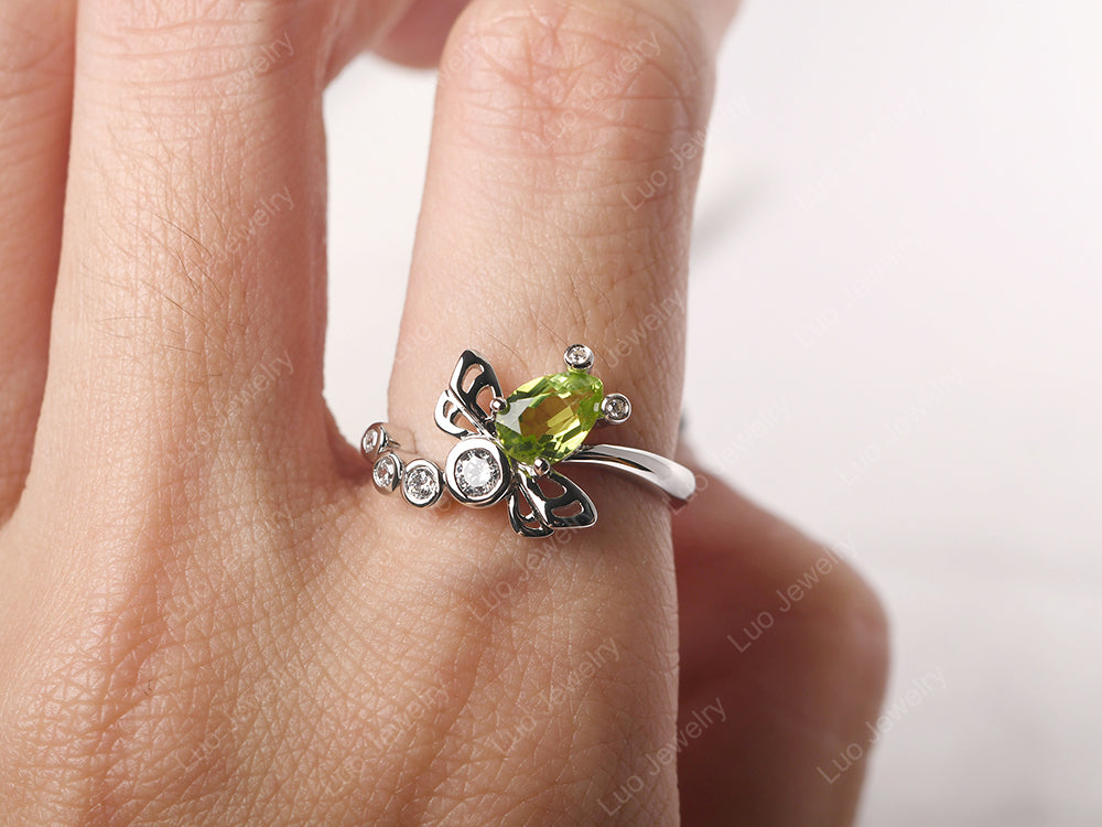 Dragonfly Ring Peridot Engagement Ring - LUO Jewelry