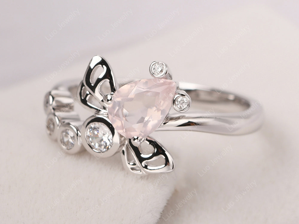 Dragonfly Ring Rose Quartz Engagement Ring - LUO Jewelry