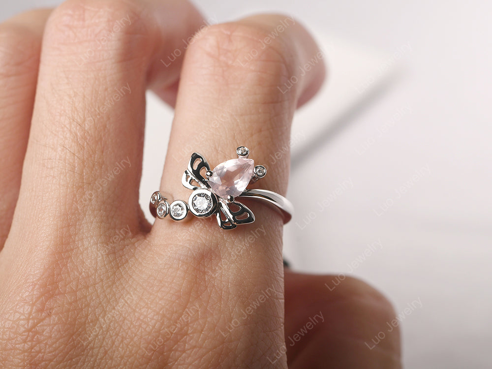 Dragonfly Ring Rose Quartz Engagement Ring - LUO Jewelry