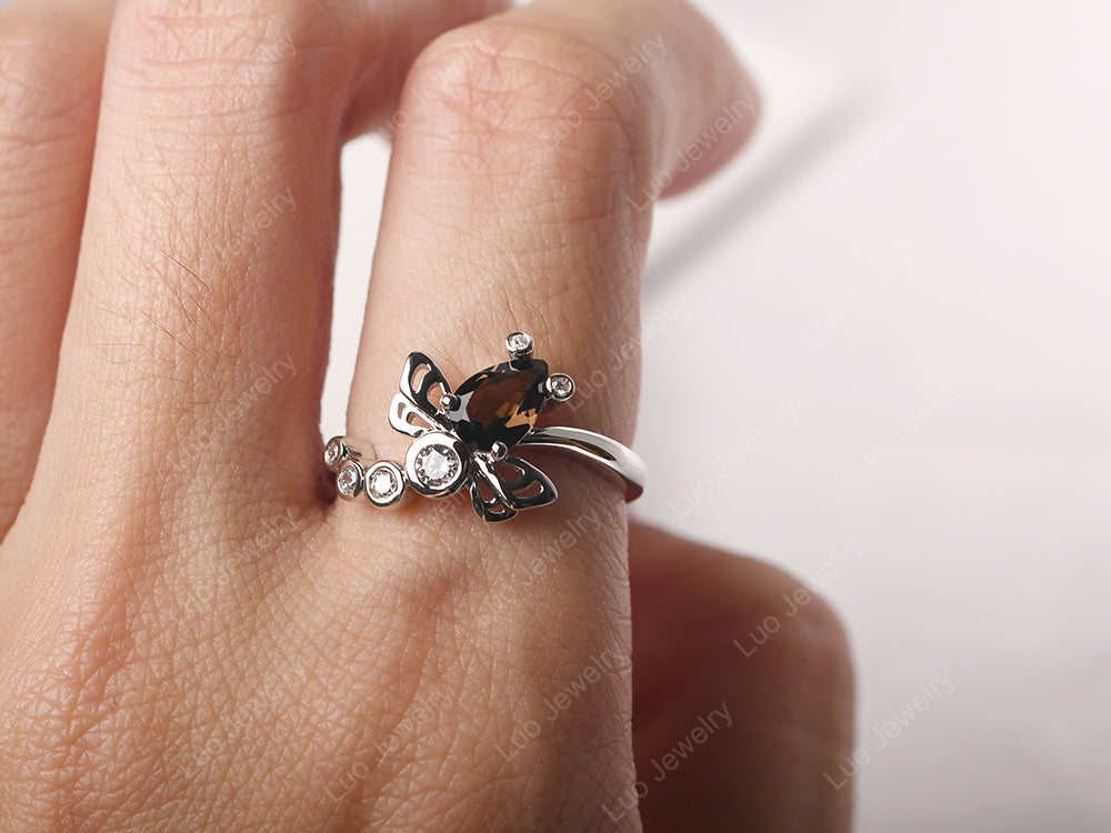 Dragonfly Ring Smoky Quartz  Engagement Ring - LUO Jewelry