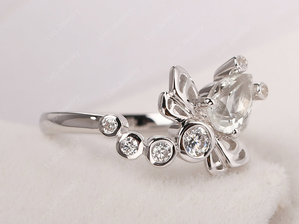 Dragonfly Ring White Topaz Engagement Ring - LUO Jewelry