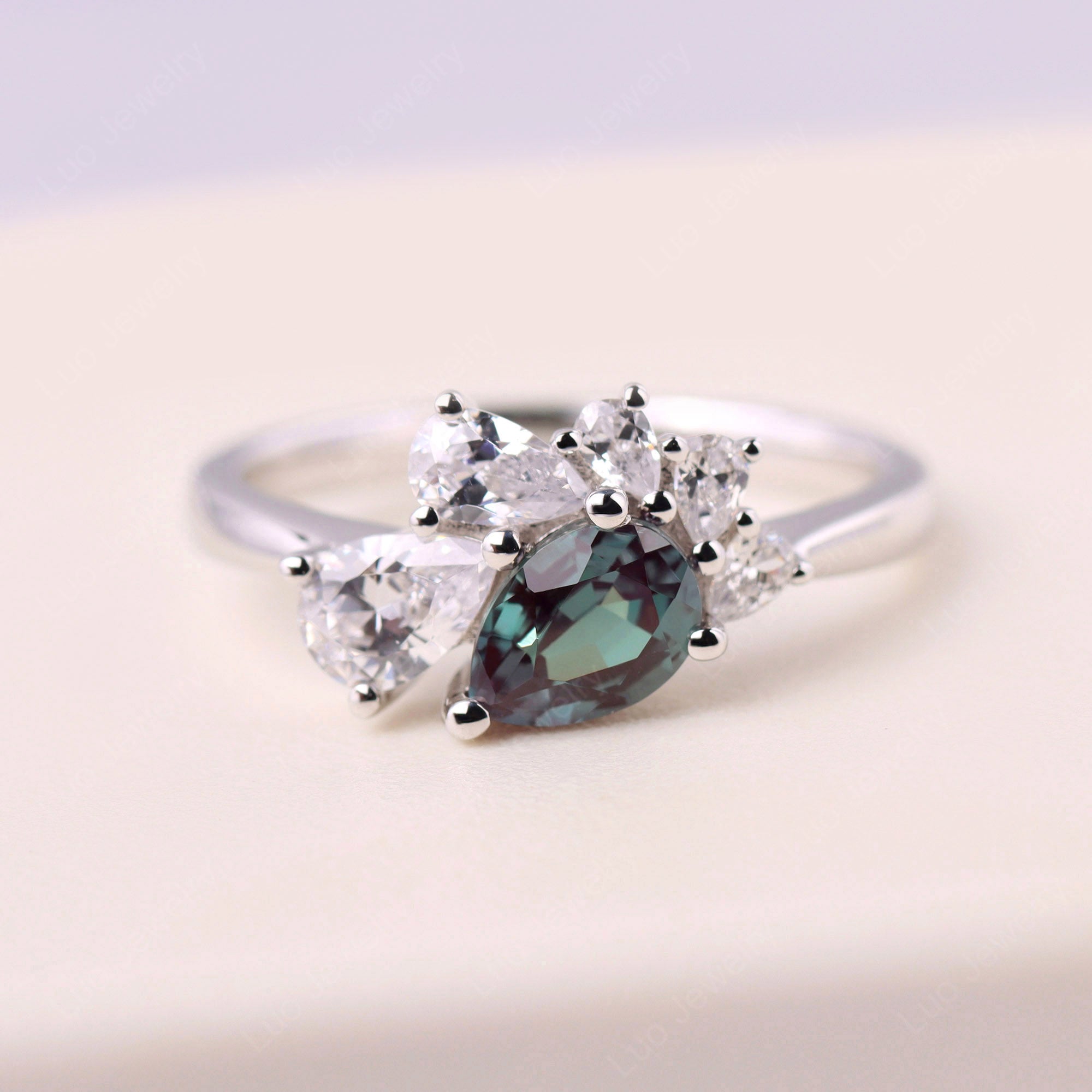 Pear Shaped Cluster Alexandrite Mothers Ring