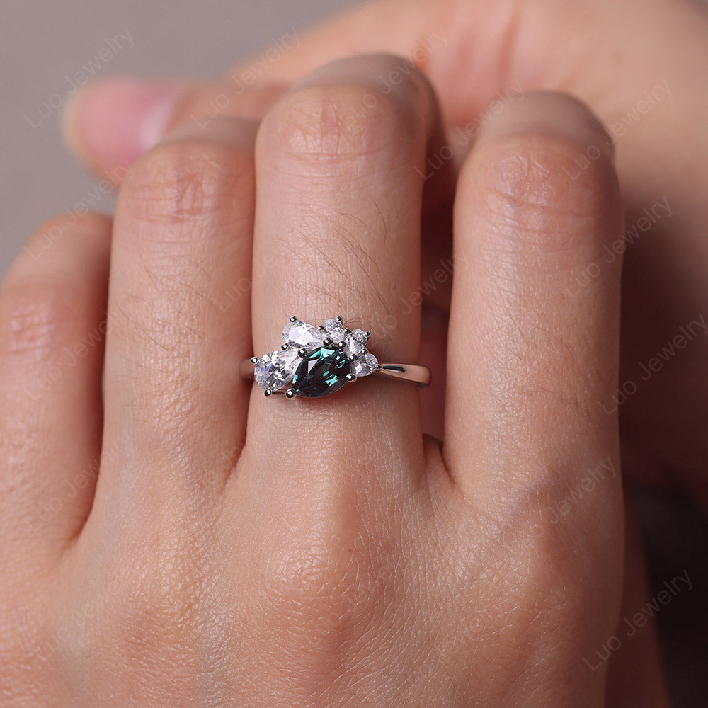 Pear Shaped Cluster Alexandrite Mothers Ring