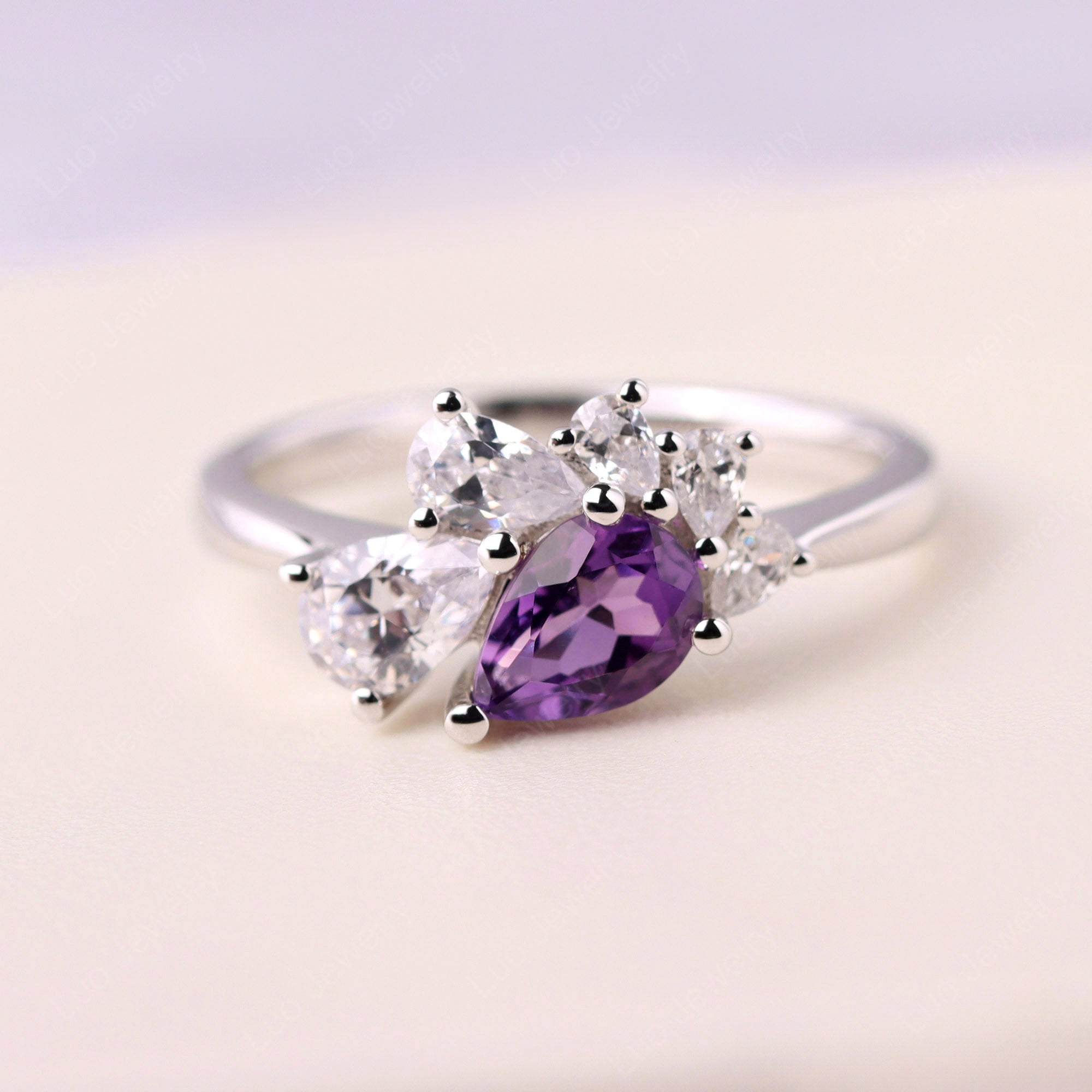 Pear Shaped Cluster Amethyst Mothers Ring