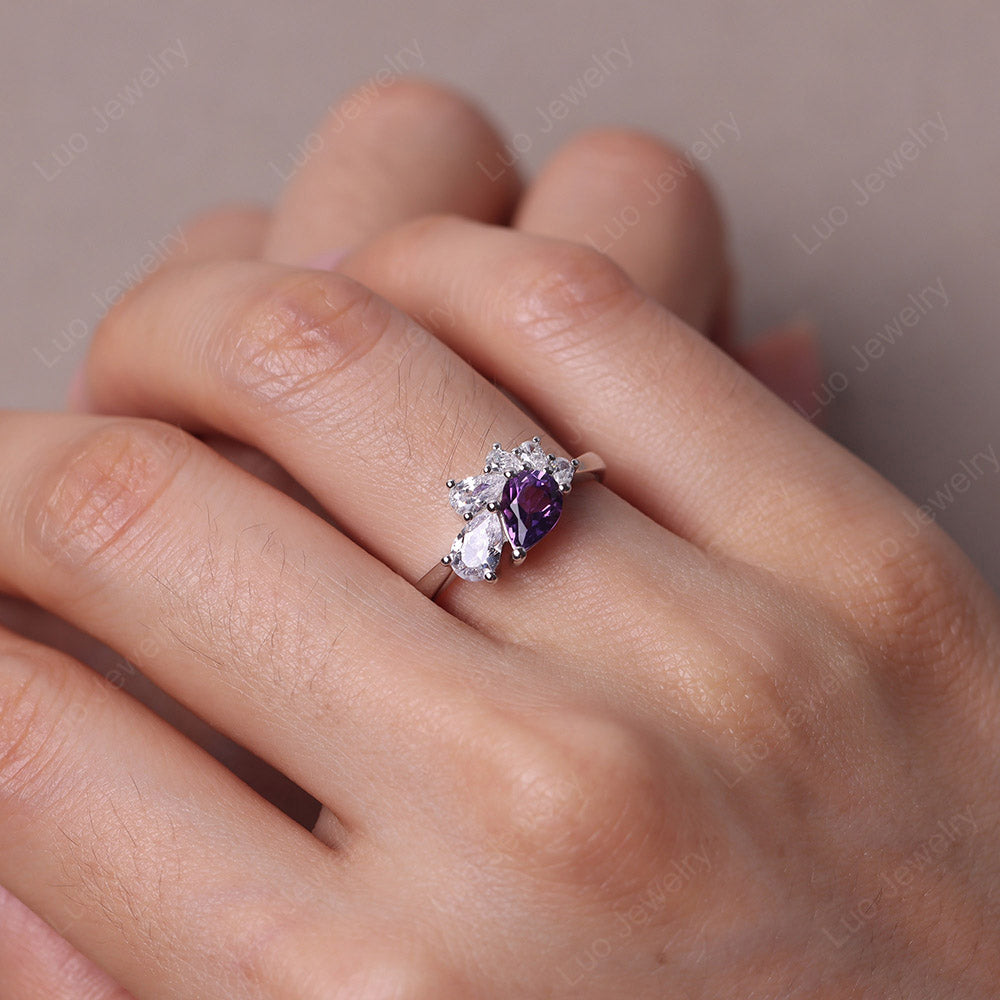 Pear Shaped Cluster Amethyst Mothers Ring