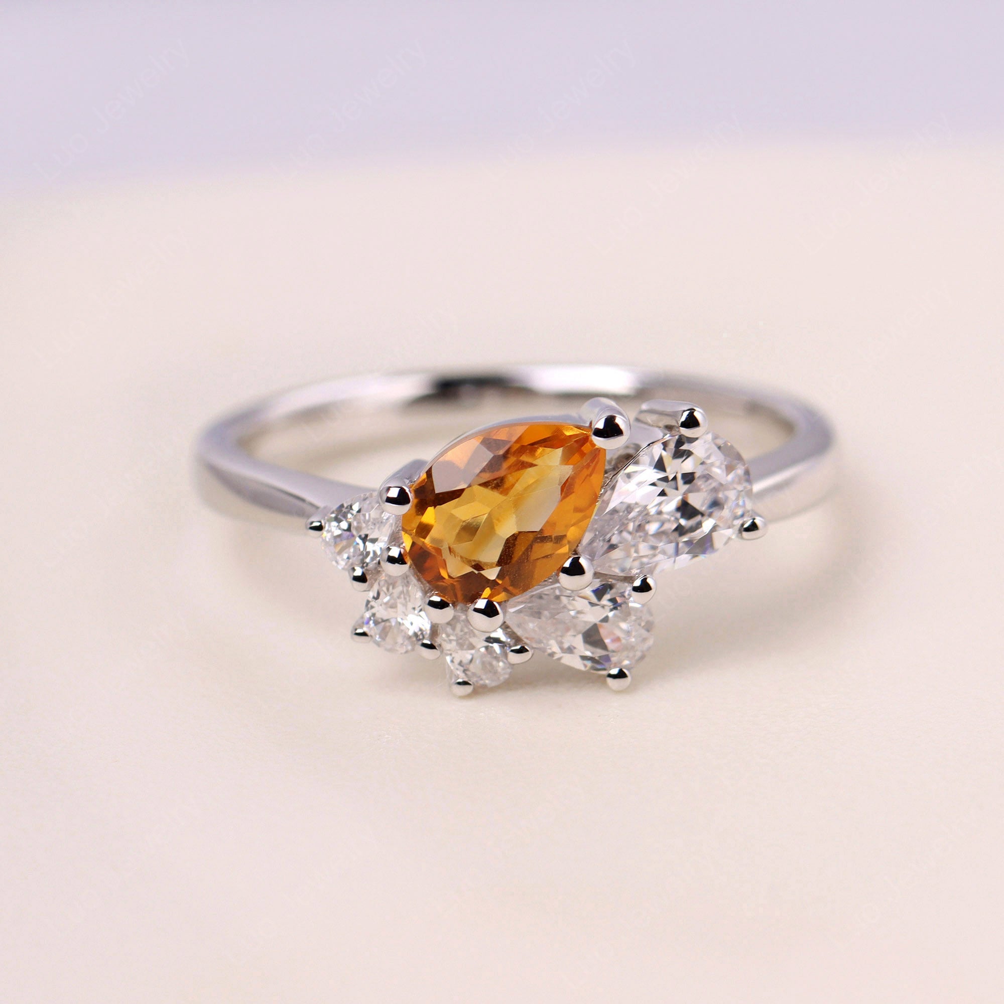 Pear Shaped Cluster Citrine Mothers Ring