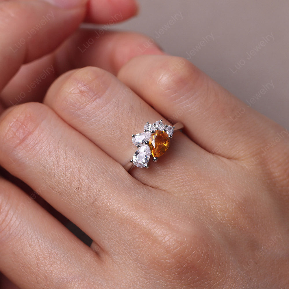 Pear Shaped Cluster Citrine Mothers Ring