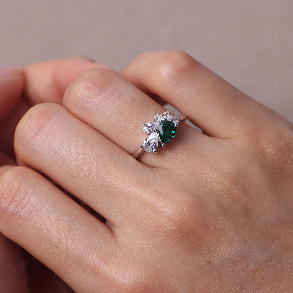 Pear Shaped Cluster Emerald Mothers Ring