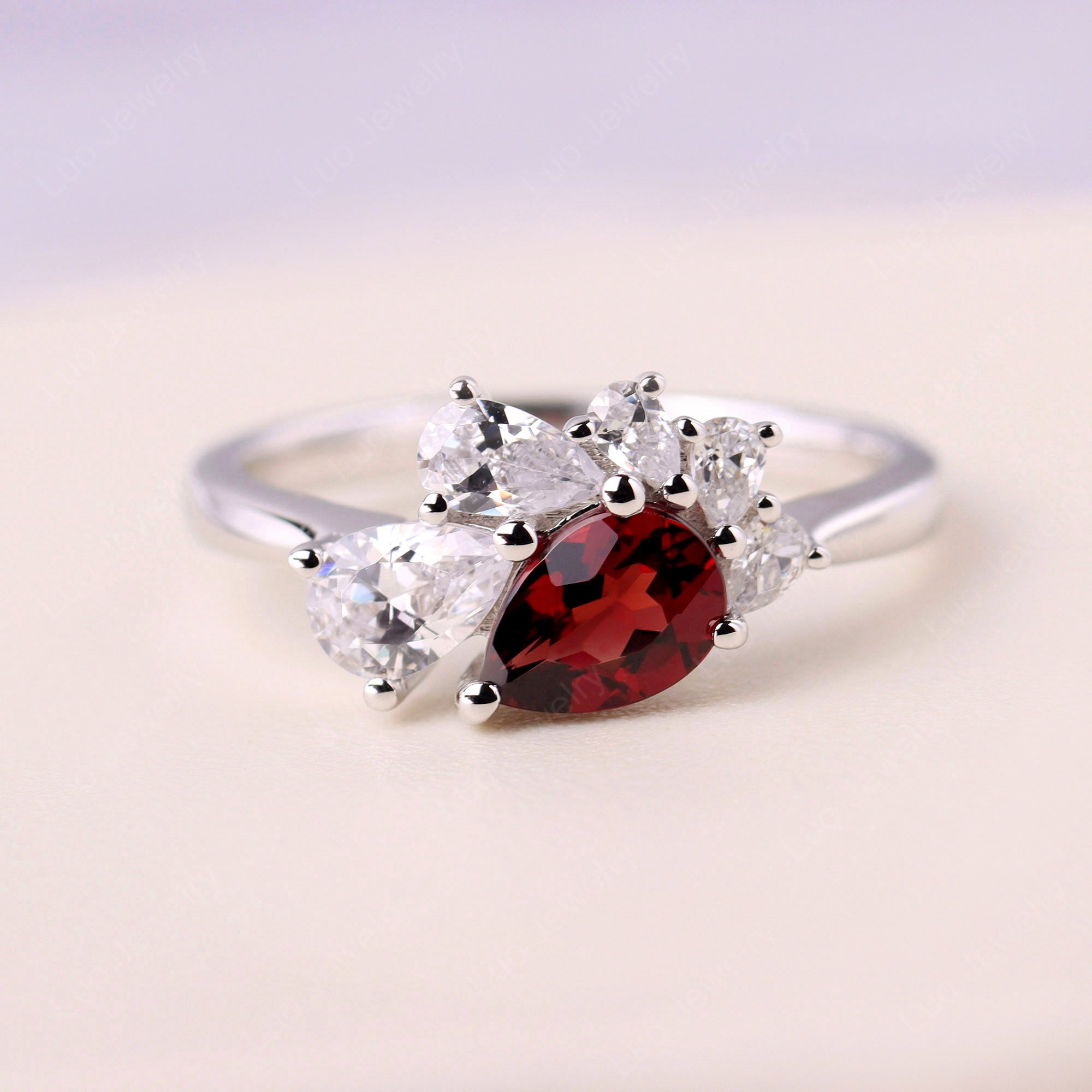 Pear Shaped Cluster Garnet Mothers Ring