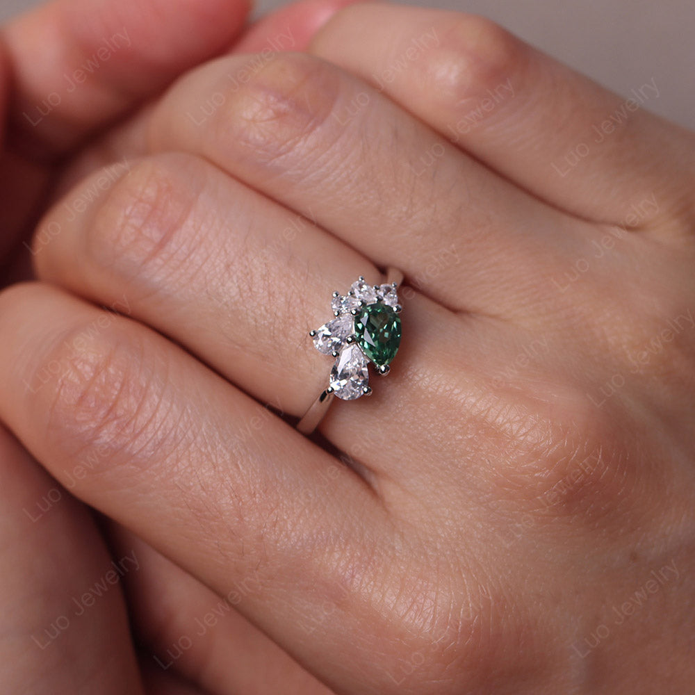 Pear Shaped Cluster Lab Green Sapphire Mothers Ring
