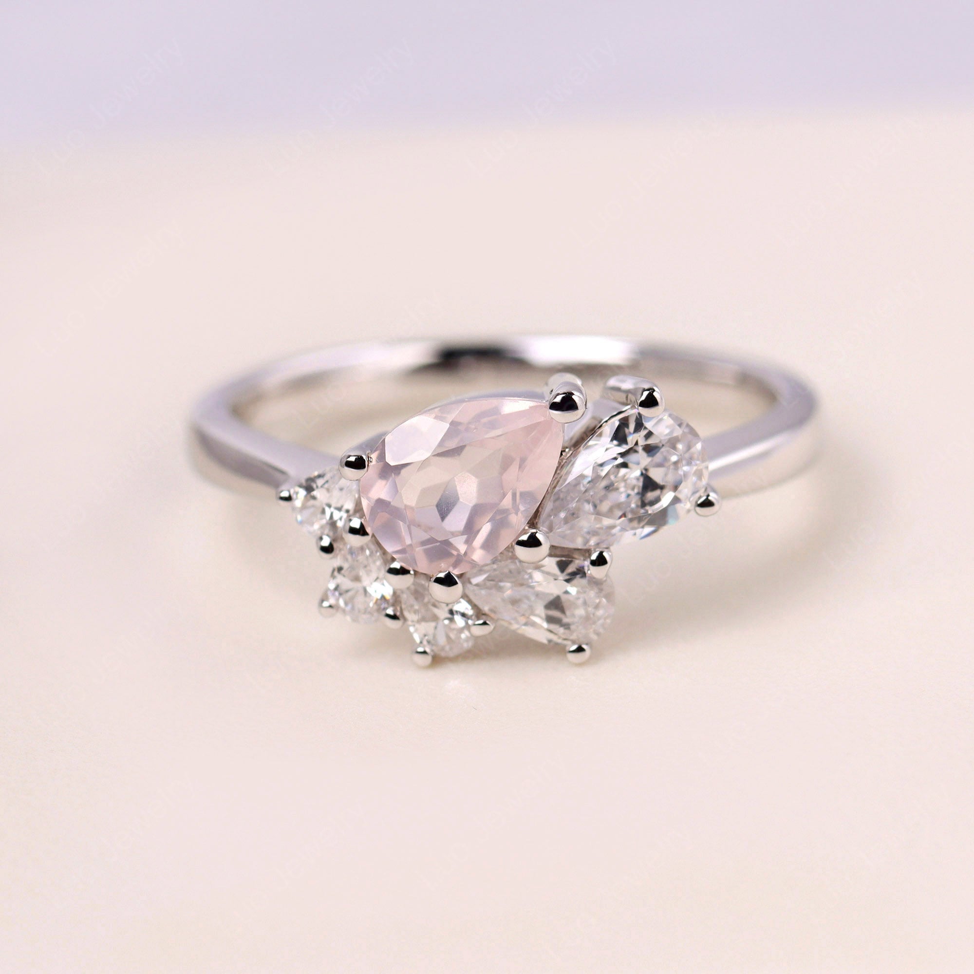 Pear Shaped Cluster Rose Quartz Mothers Ring