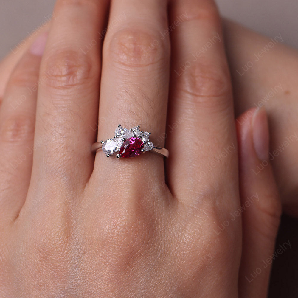 Pear Shaped Cluster Lab Ruby Mothers Ring