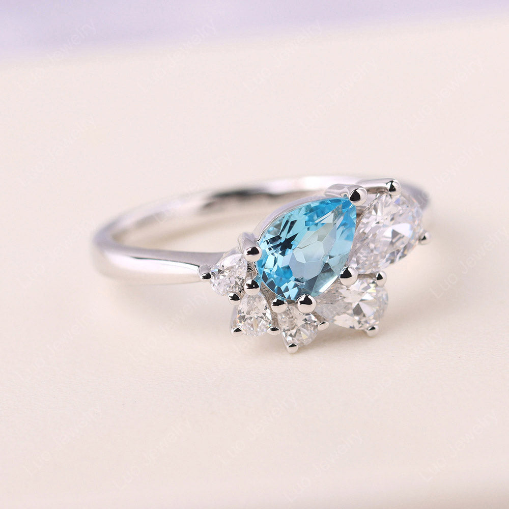 Pear Shaped Cluster Swiss Blue Topaz Mothers Ring