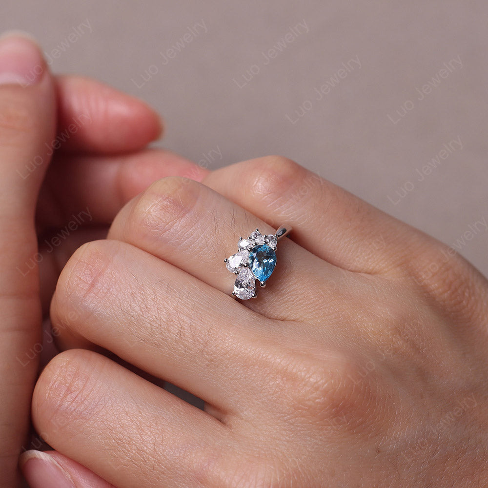 Pear Shaped Cluster Swiss Blue Topaz Mothers Ring