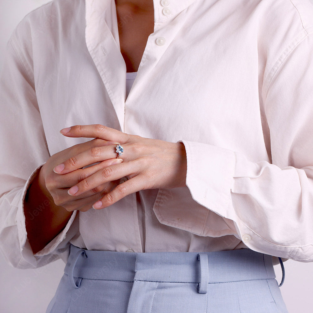 Pear Shaped Cluster Swiss Blue Topaz Mothers Ring