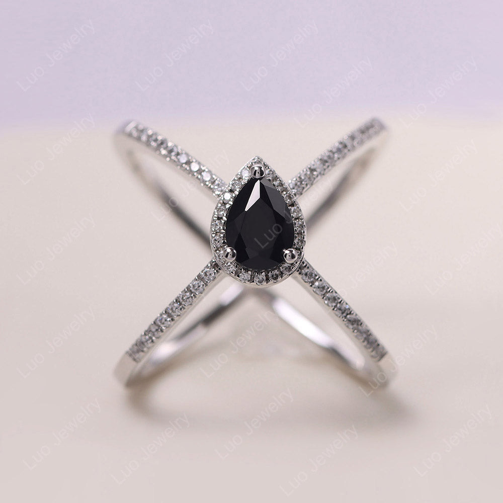 Pear Shaped Black Spinel Cross Ring