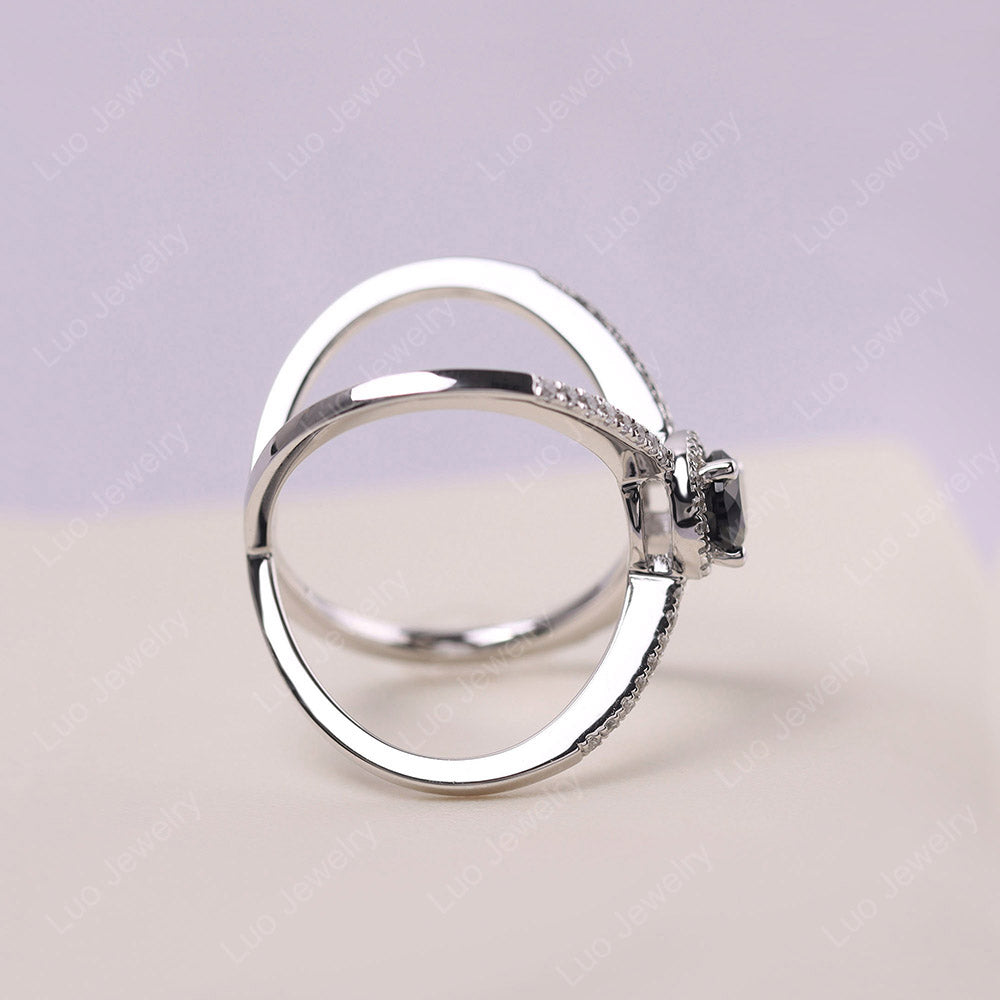 Pear Shaped Black Spinel Criss Cross Ring