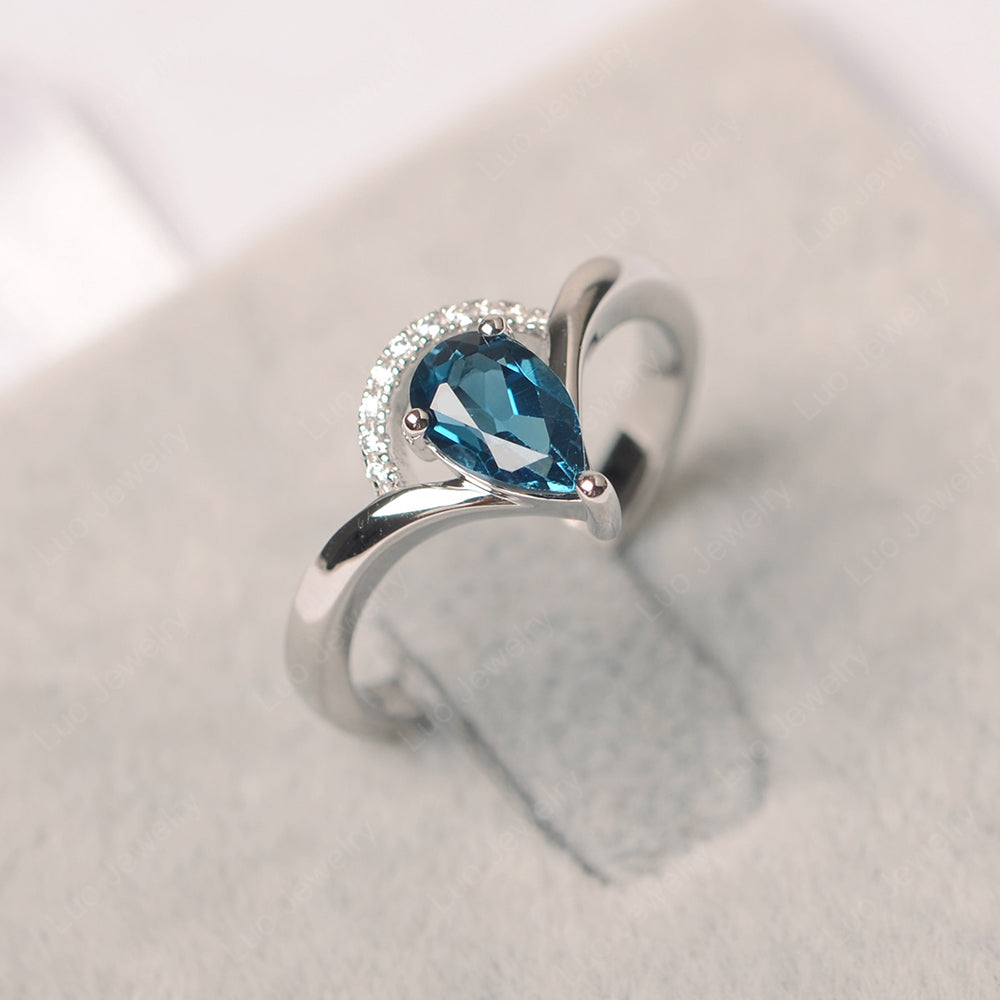 London Blue Topaz Teardrop Engagement Ring White Gold - LUO Jewelry