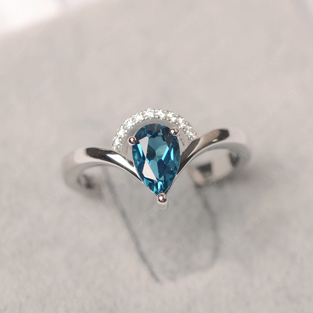 London Blue Topaz Teardrop Engagement Ring White Gold - LUO Jewelry