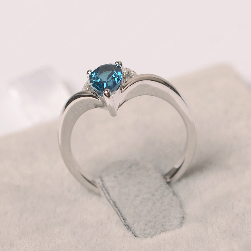 London Blue Topaz Teardrop Engagement Ring White Gold - LUO Jewelry