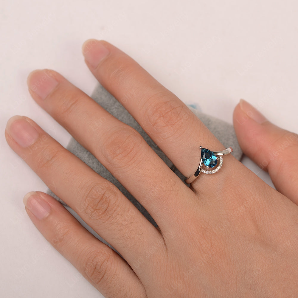London Blue Topaz Teardrop Engagement Ring White Gold - LUO Jewelry