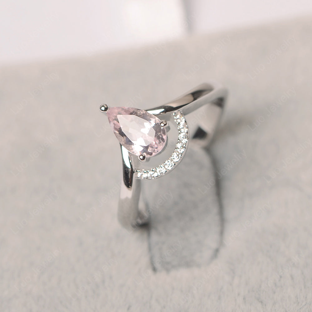 Morganite Teardrop Engagement Ring White Gold - LUO Jewelry