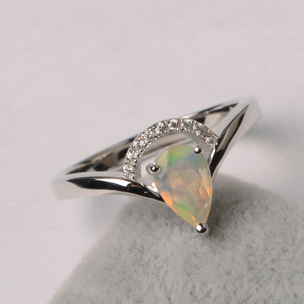 Opal Teardrop Engagement Ring White Gold - LUO Jewelry