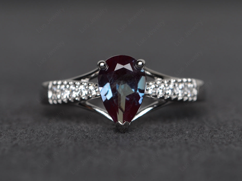 Pear Shaped Split Shank Alexandrite Ring - LUO Jewelry