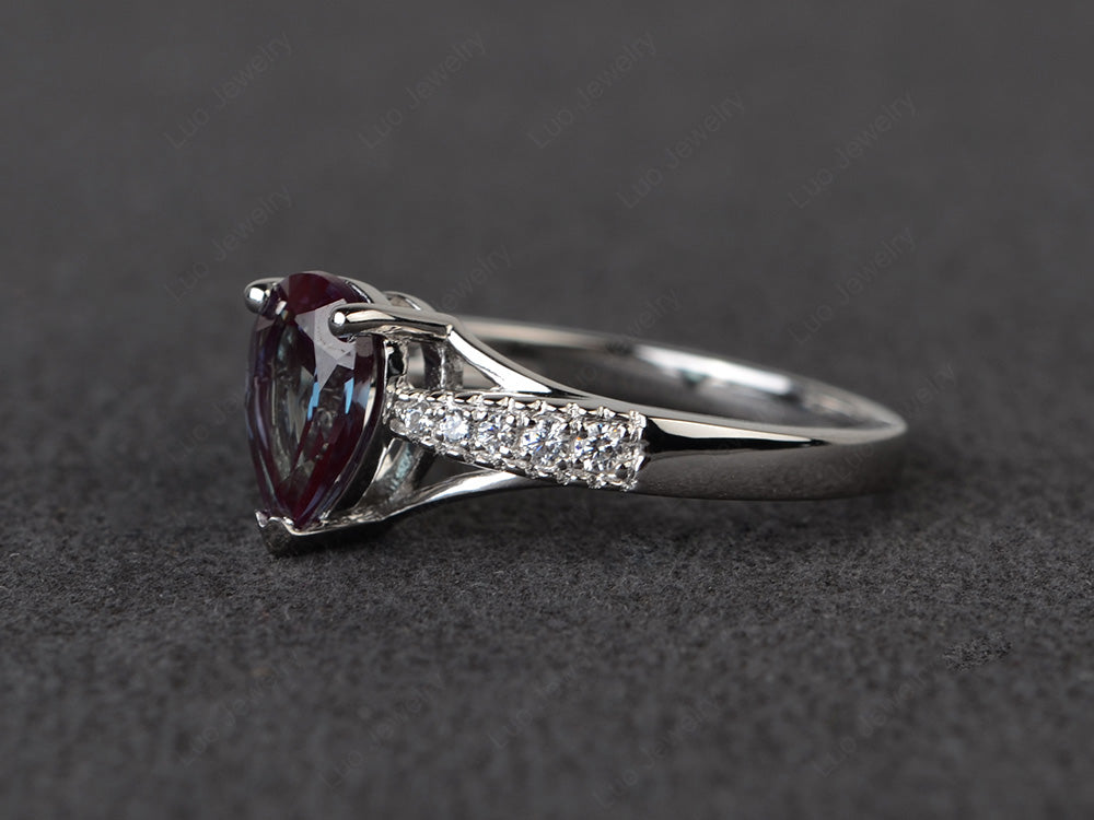 Pear Shaped Split Shank Alexandrite Ring - LUO Jewelry