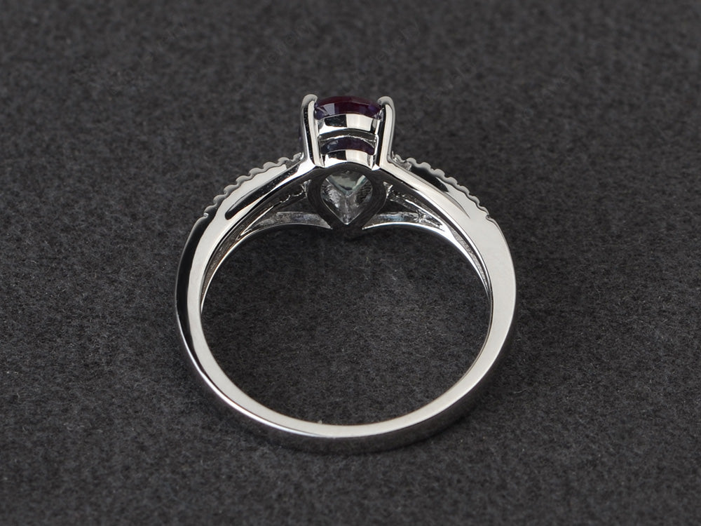 Pear Shaped Split Shank Alexandrite Ring - LUO Jewelry