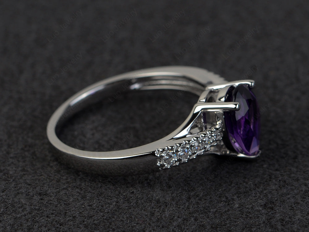 Pear Shaped Split Shank Amethyst Ring - LUO Jewelry