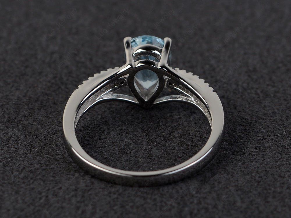 Pear Shaped Split Shank Aquamarine Ring - LUO Jewelry