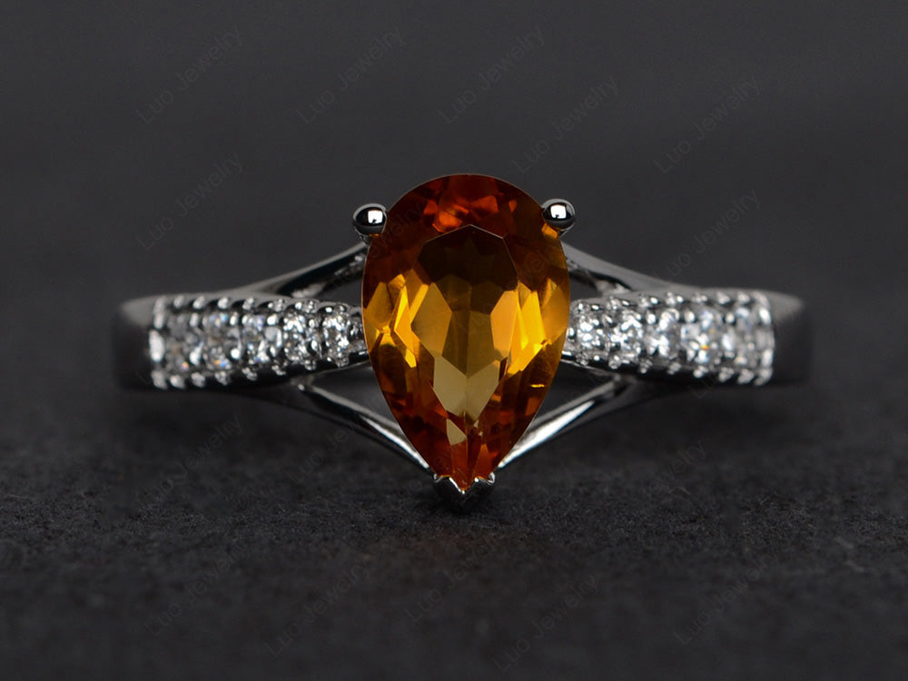 Pear Shaped Split Shank Citrine Ring - LUO Jewelry