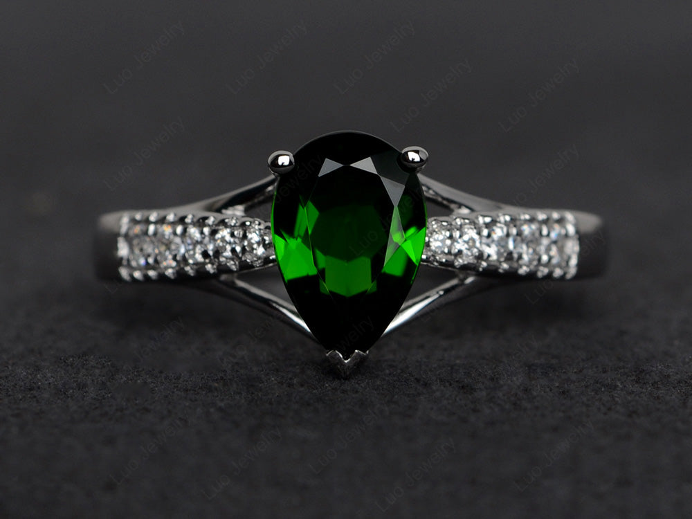 Pear Shaped Split Shank Diopside Ring - LUO Jewelry