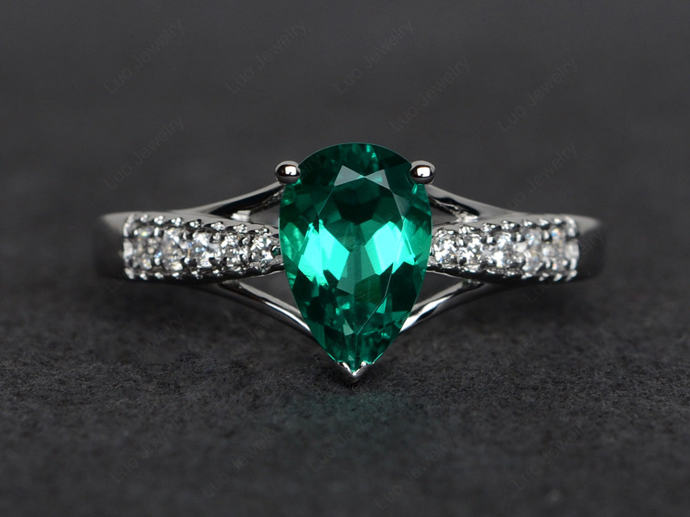 Pear Shaped Split Shank Emerald Ring - LUO Jewelry
