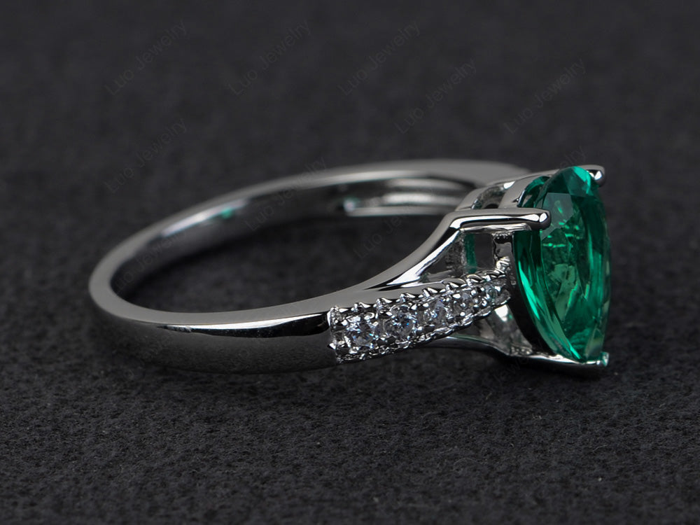 Pear Shaped Split Shank Emerald Ring - LUO Jewelry