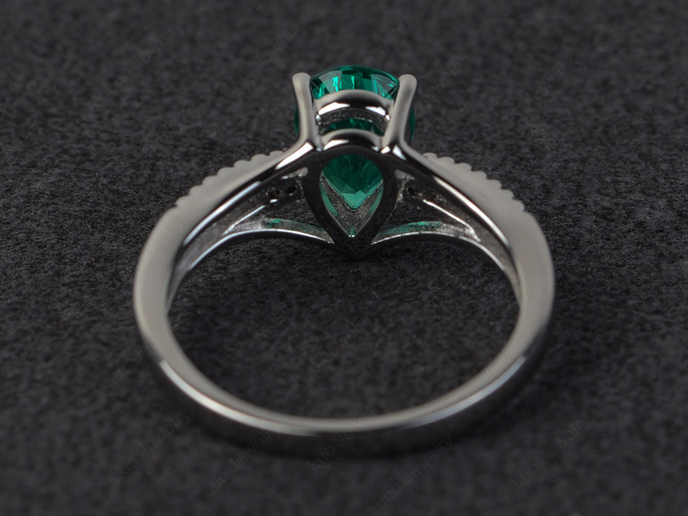 Pear Shaped Split Shank Emerald Ring - LUO Jewelry