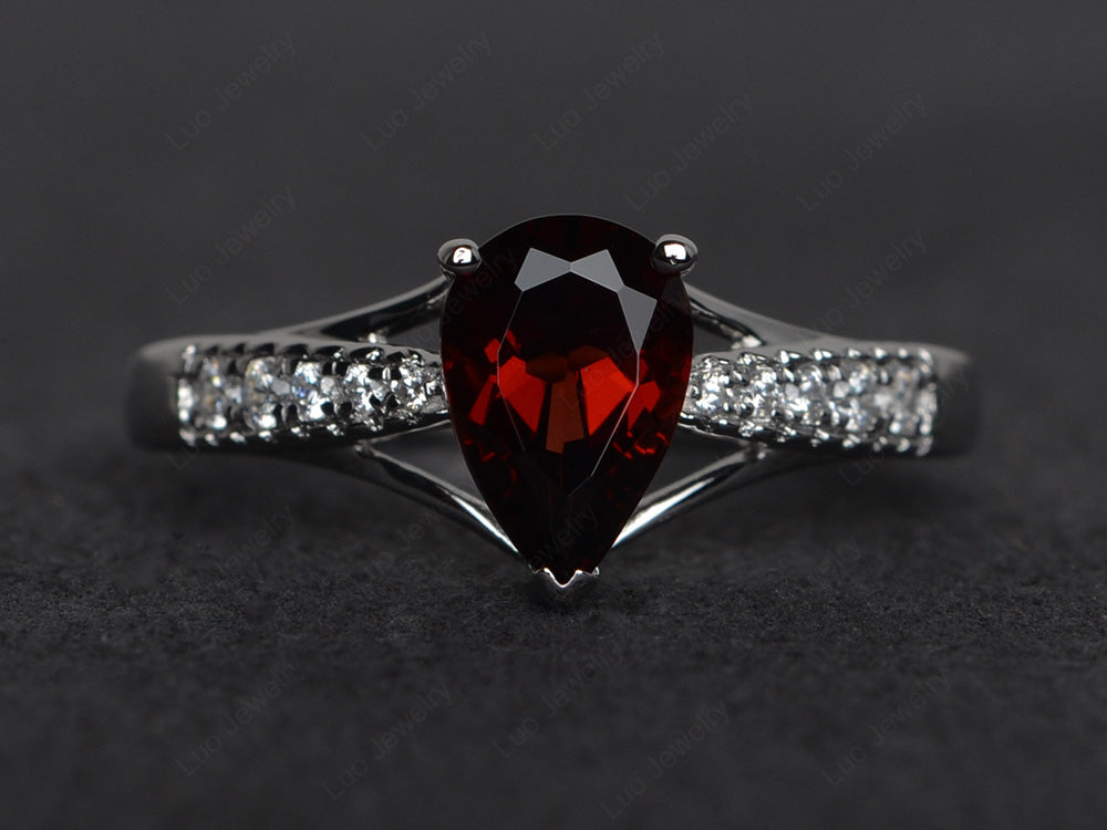 Pear Shaped Split Shank Garnet Ring - LUO Jewelry