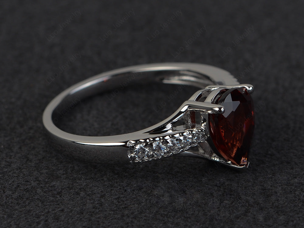 Pear Shaped Split Shank Garnet Ring - LUO Jewelry