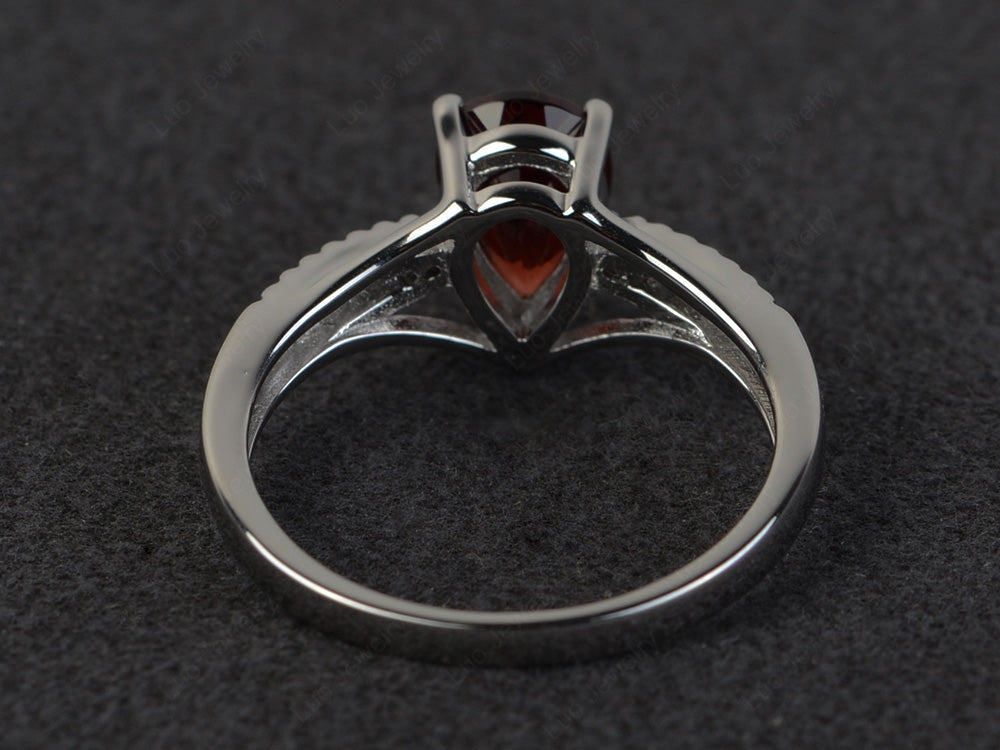 Pear Shaped Split Shank Garnet Ring - LUO Jewelry