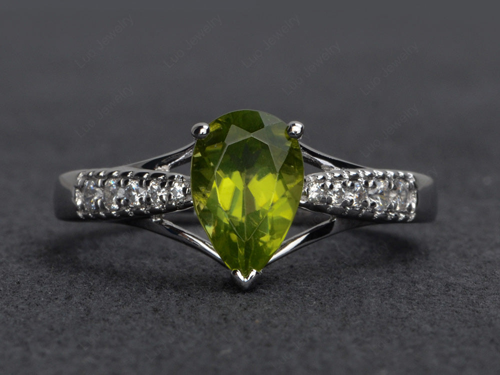 Pear Shaped Split Shank Peridot Ring - LUO Jewelry