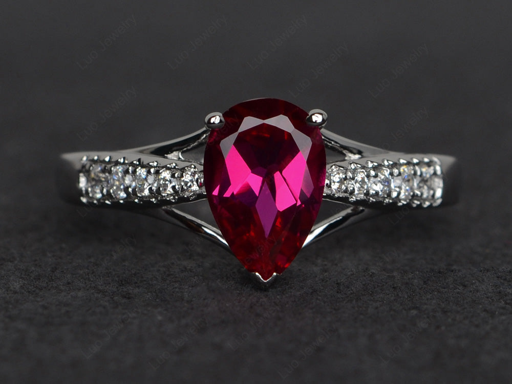 Pear Shaped Split Shank Ruby Ring - LUO Jewelry